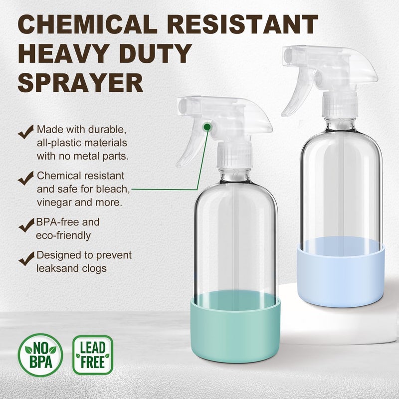 Bealee Glass Spray Bottles with Silicone Sleeves (2 Pack, 16 oz), Mist and Stream Empty Refillable Containers, Water Sprayer Misting Bottle for Cleaning Solutions, Planting, Hair Spraying, Green & Grey - Image 3